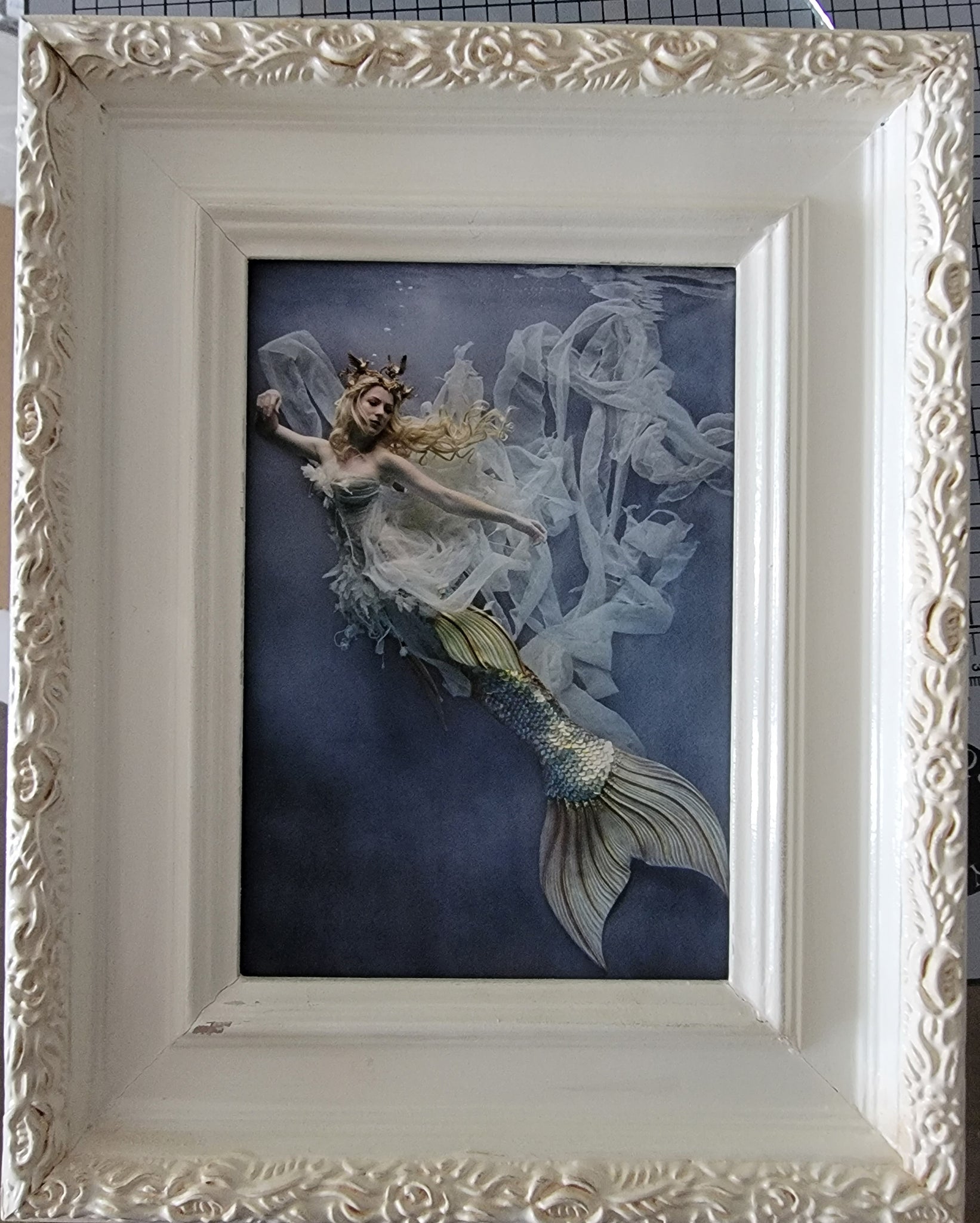 5x7 Lily Mermaid in Vintage White Frame