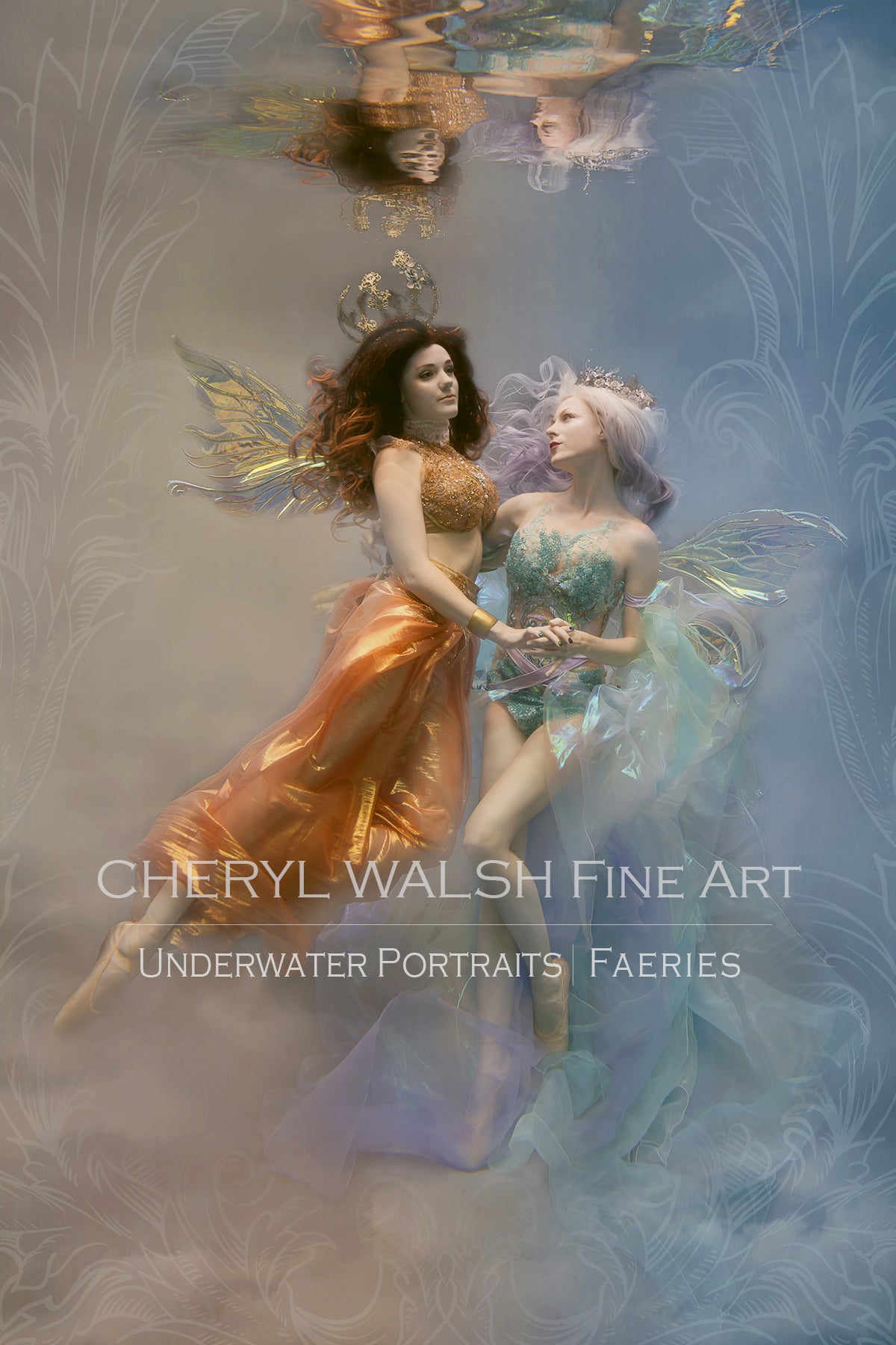 40x60 Unframed Rosewater Mermaid 02 in large gold frame – Cheryl Walsh