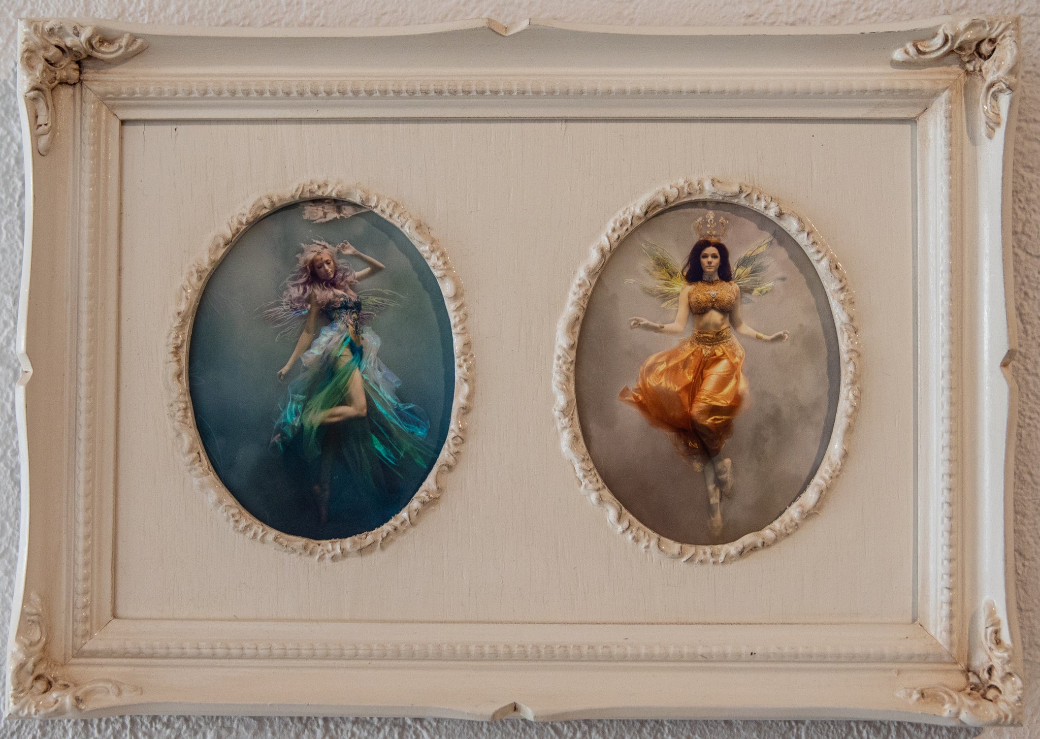 4x6 (2) Faerie Prints in Vintage White double small Frame